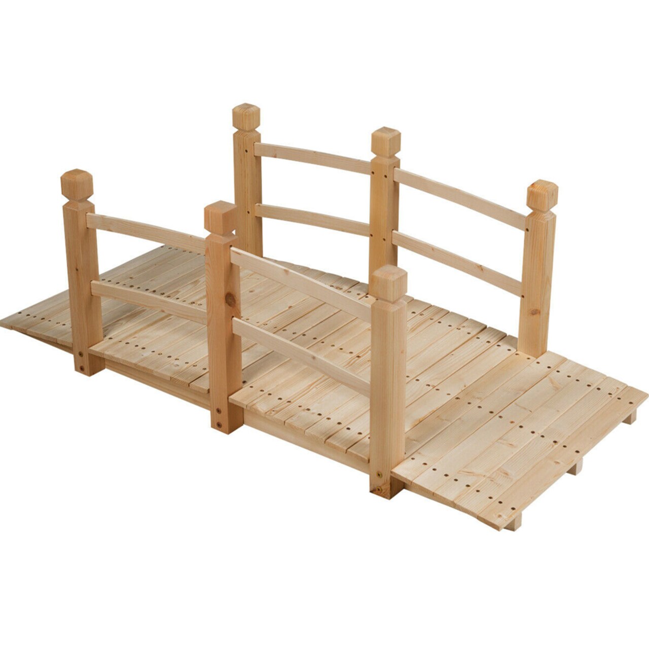 5Ft Garden Wooden Bridge Decoration Backyard Pond W/ Safety Rails Natural/Brown